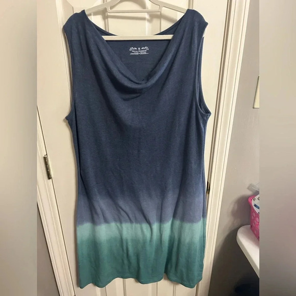 Royal Robbins Sunset Cowl Neck Midi Dress Deep Blue Ombré XL - Picture 2 of 6